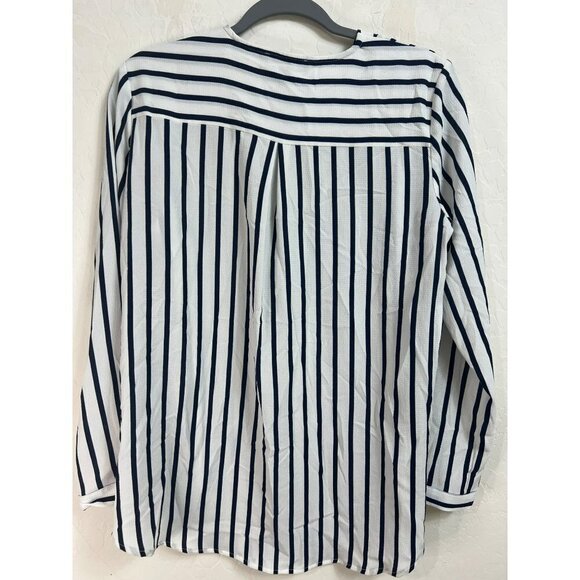 Adrianna Papell S V Neck Blouse Tunic Navy White Stripe Nautical Office Career W - Picture 6 of 7